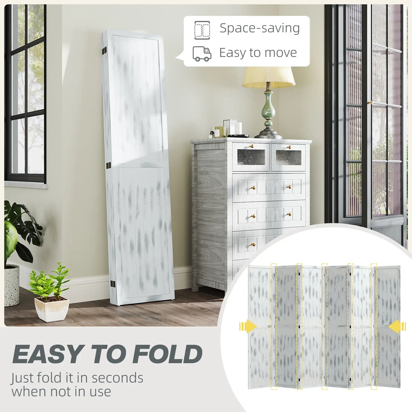 Foldable Screen Divider, 5.5' Rustic, for Bedroom Office, White Room Dividers at Gallery Canada