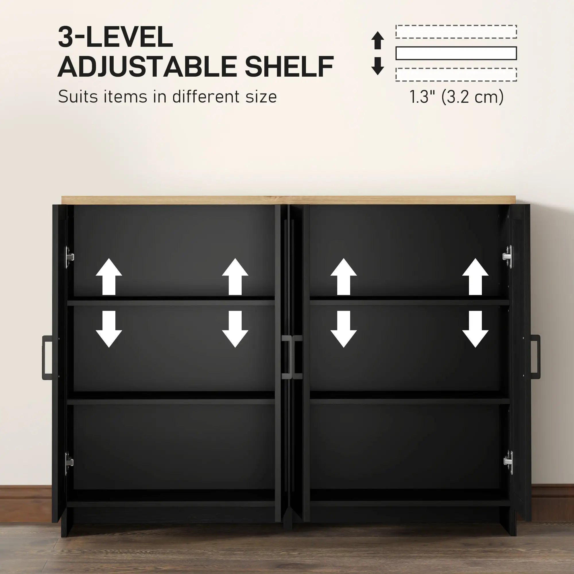 Modern Sideboard Buffet Cabinet, 4 Doors Adjustable Shelves, Black Storage Cabinets at Gallery Canada