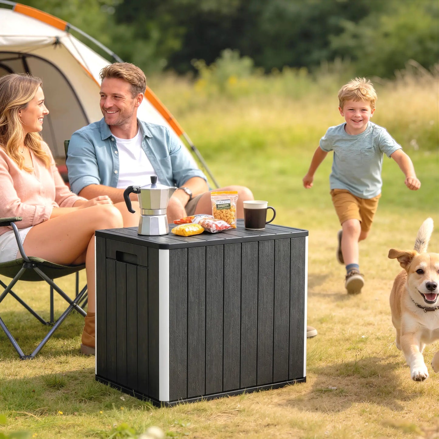 30 Gallon Storage Box, Outdoor Side Table with Umbrella Holder, Black Patio Storage Boxes at Gallery Canada