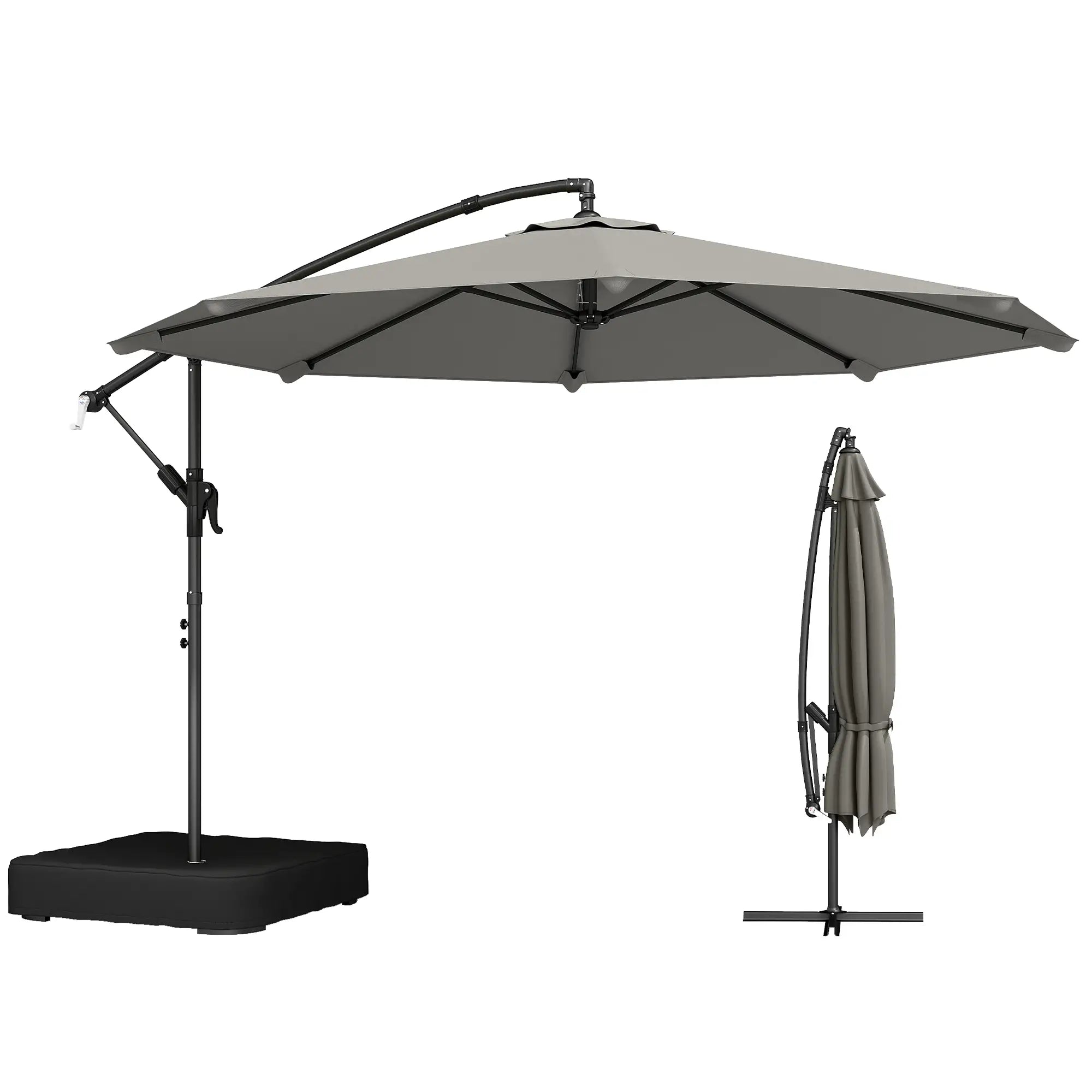 9.6 ft Offset Patio Umbrella, With Sandbag And 360° Rotation, Grey Offset Cantilever Umbrellas Grey, Black at Gallery Canada