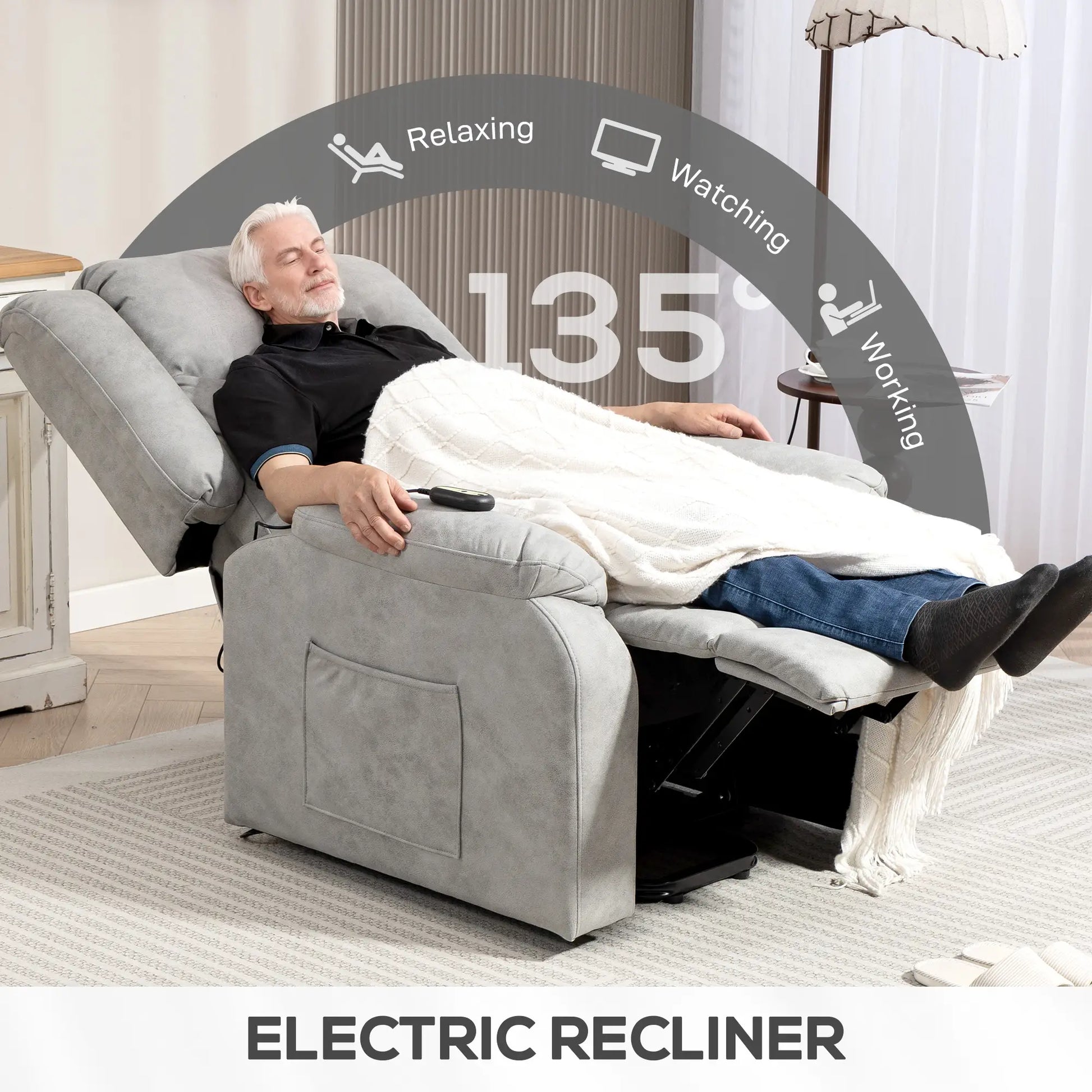 Electric Recliner Chair, Microfibre Upholstered, Remote Included, Light Grey Sofas & Reclining Chairs at Gallery Canada