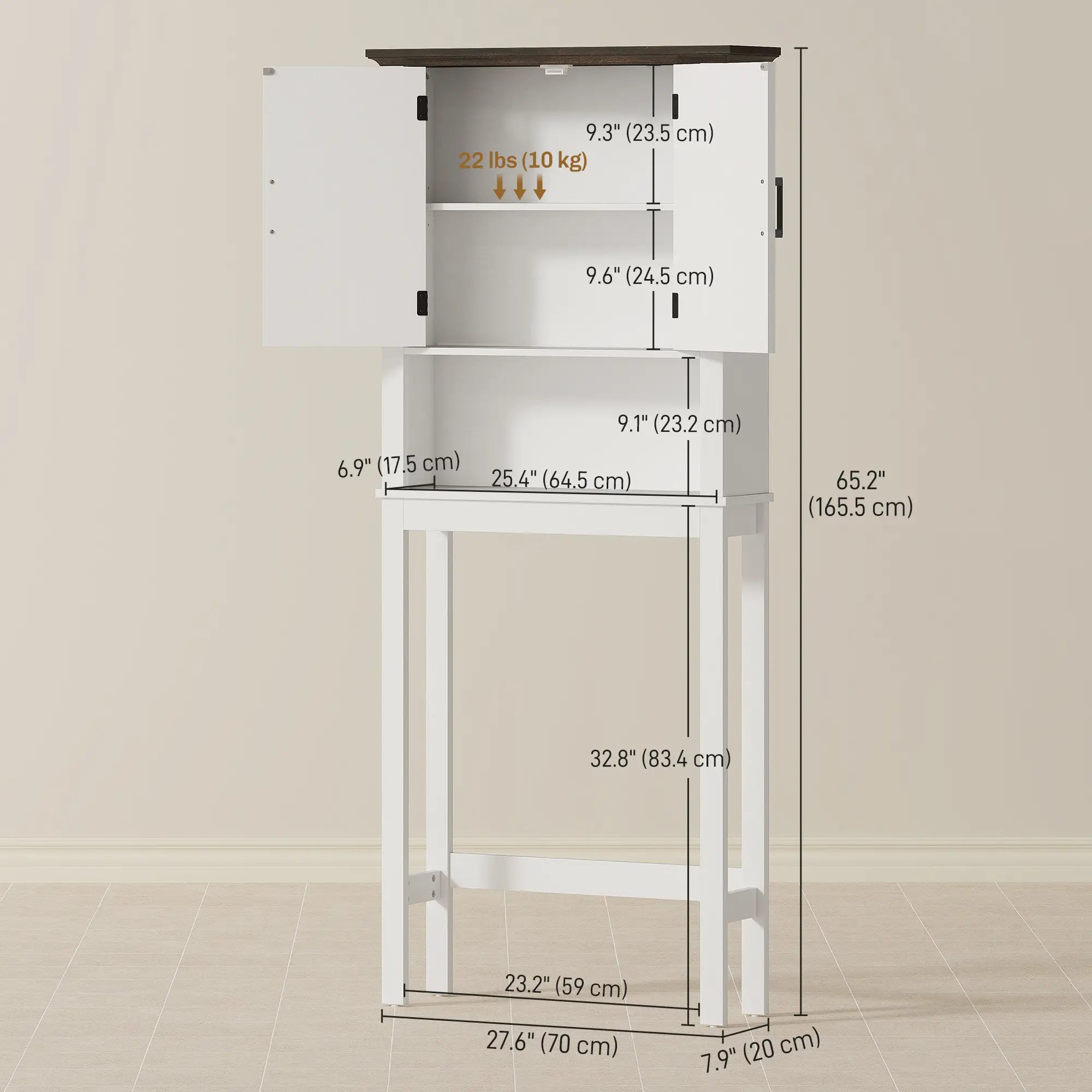 Over The Toilet Storage Cabinet, Open Shelf, Adjustable Bar, White Over The Toilet Storage at Gallery Canada