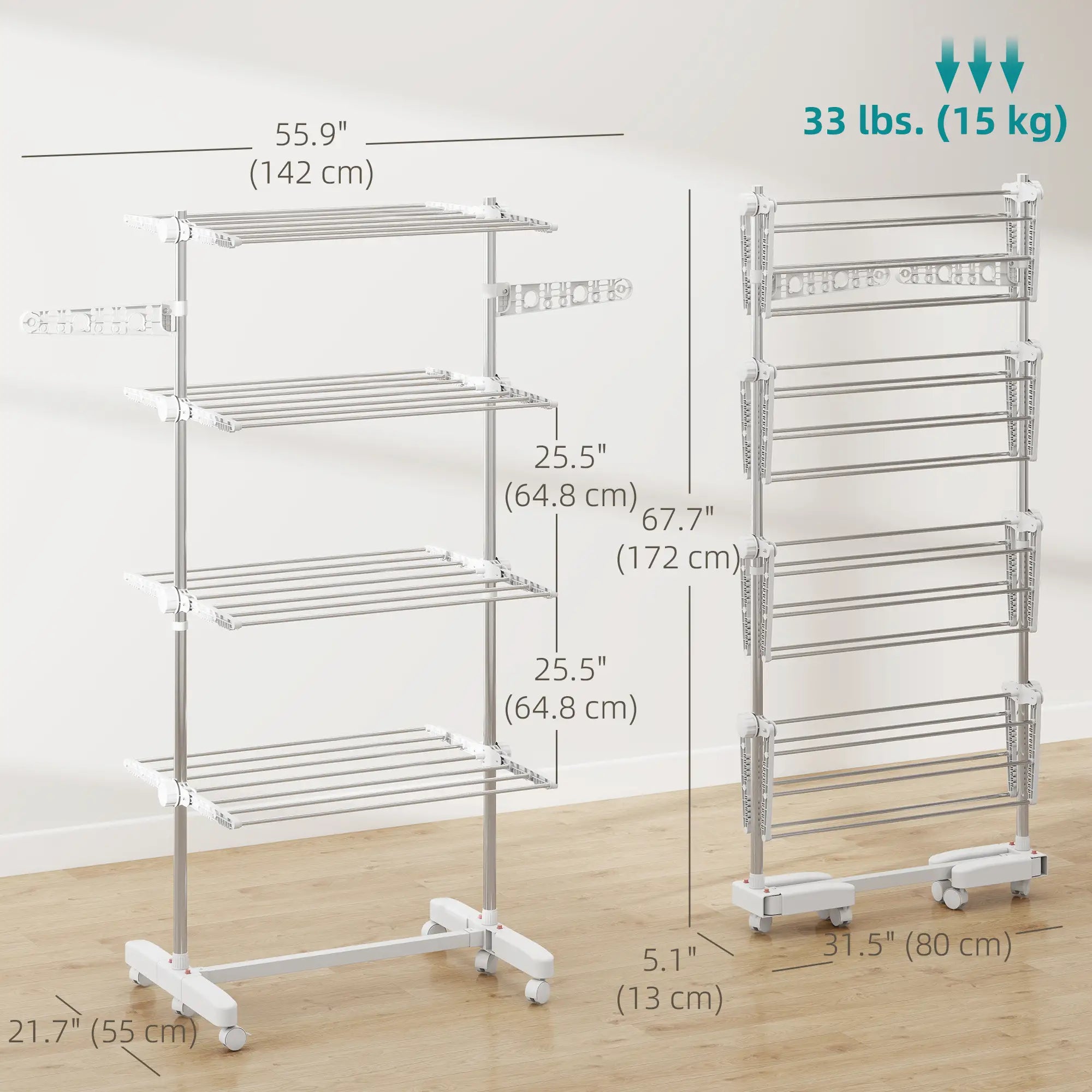Stainless Steel Folding Clothes Drying Rack, Side Wings, Castors, Indoor Outdoor, White Bath Accessories at Gallery Canada