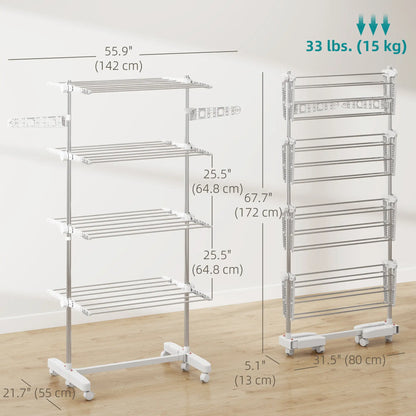 Stainless Steel Folding Clothes Drying Rack, Side Wings, Castors, Indoor Outdoor, White Bath Accessories at Gallery Canada