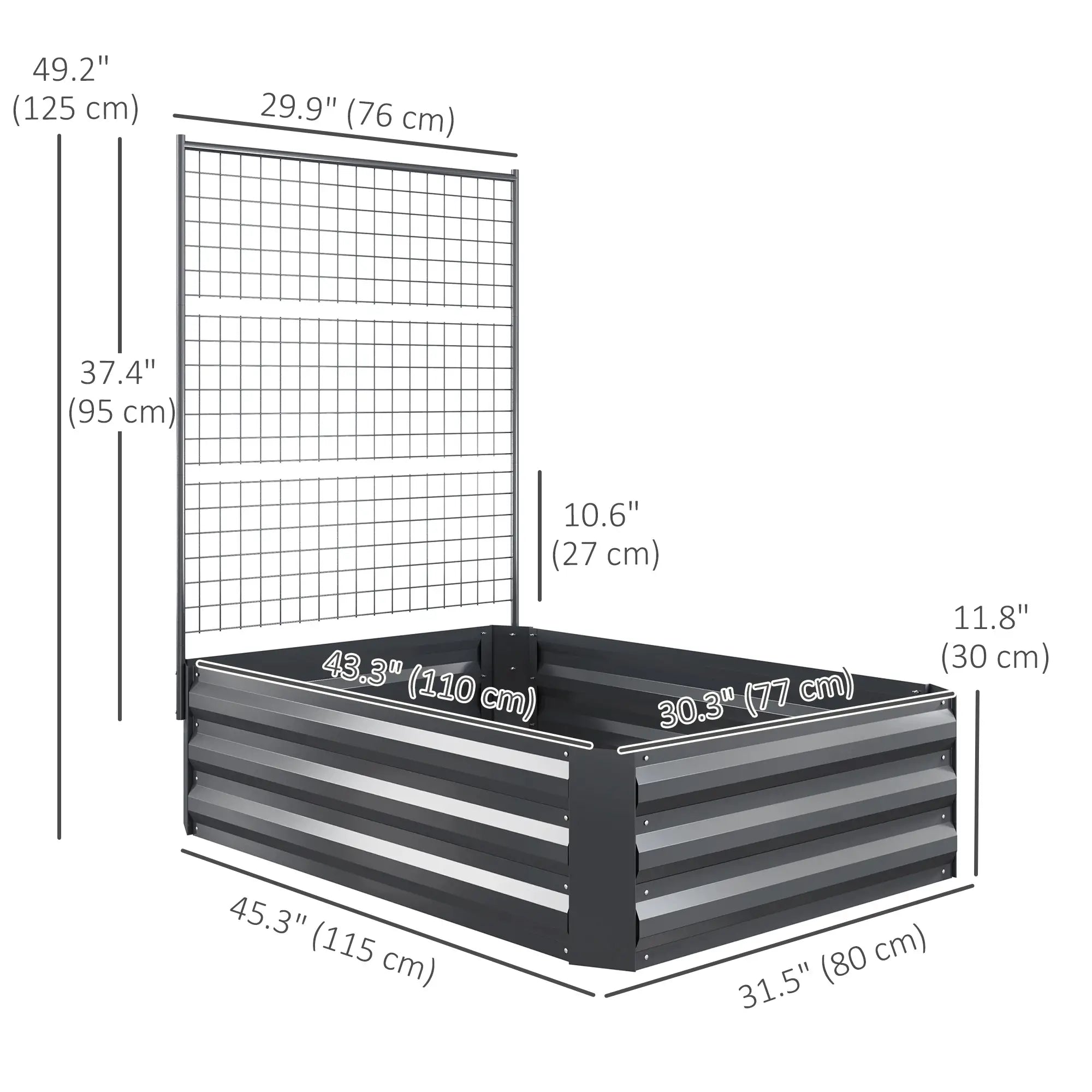 Galvanized Raised Garden Bed, Trellis for Climbing Plants, Dark Grey Raised Garden Beds at Gallery Canada