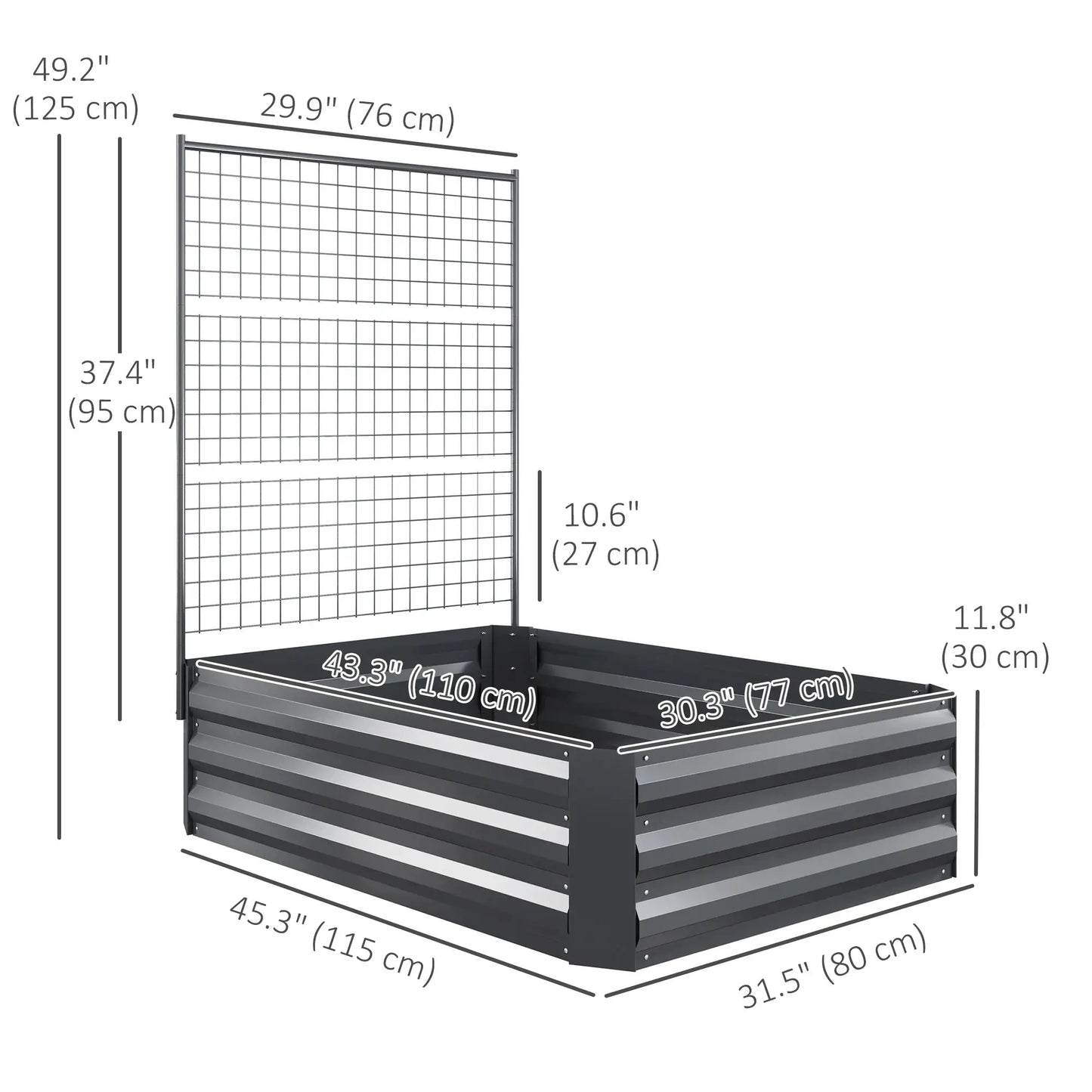 Galvanized Raised Garden Bed, Trellis for Climbing Plants, Dark Grey Raised Garden Beds at Gallery Canada