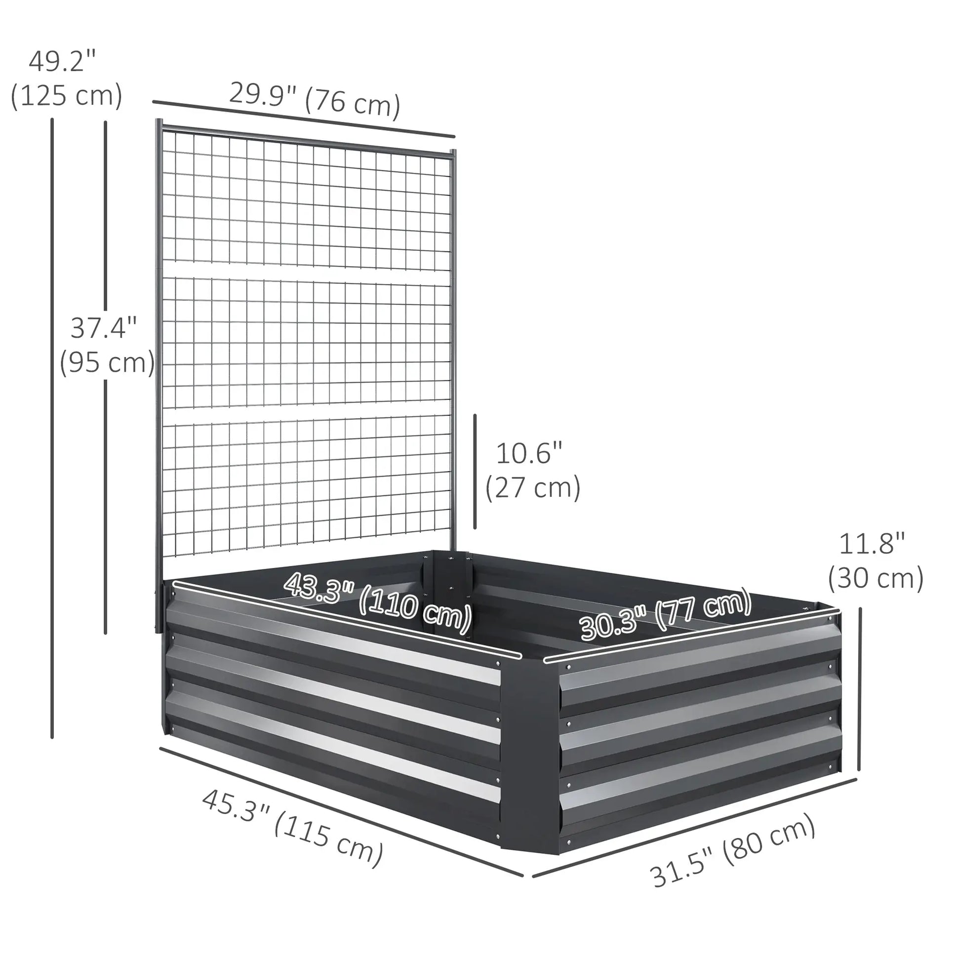 Galvanized Raised Garden Bed, Trellis for Climbing Plants, Dark Grey Raised Garden Beds at Gallery Canada