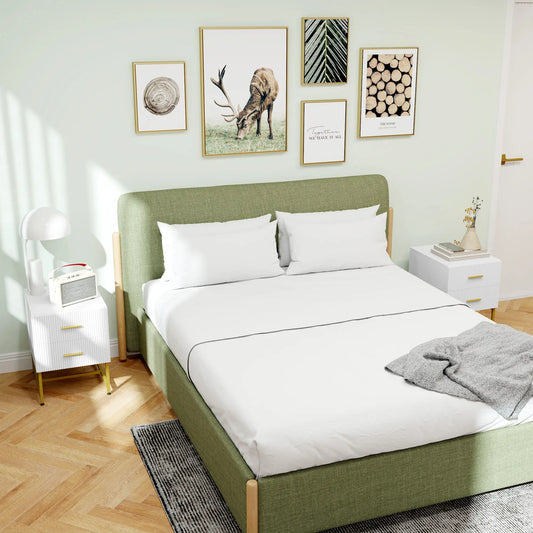 2 Nightstands with Storage, Modern Bedside Tables, 2 Fluted Drawers, Gold Legs, White Bedside Tables White at Gallery Canada