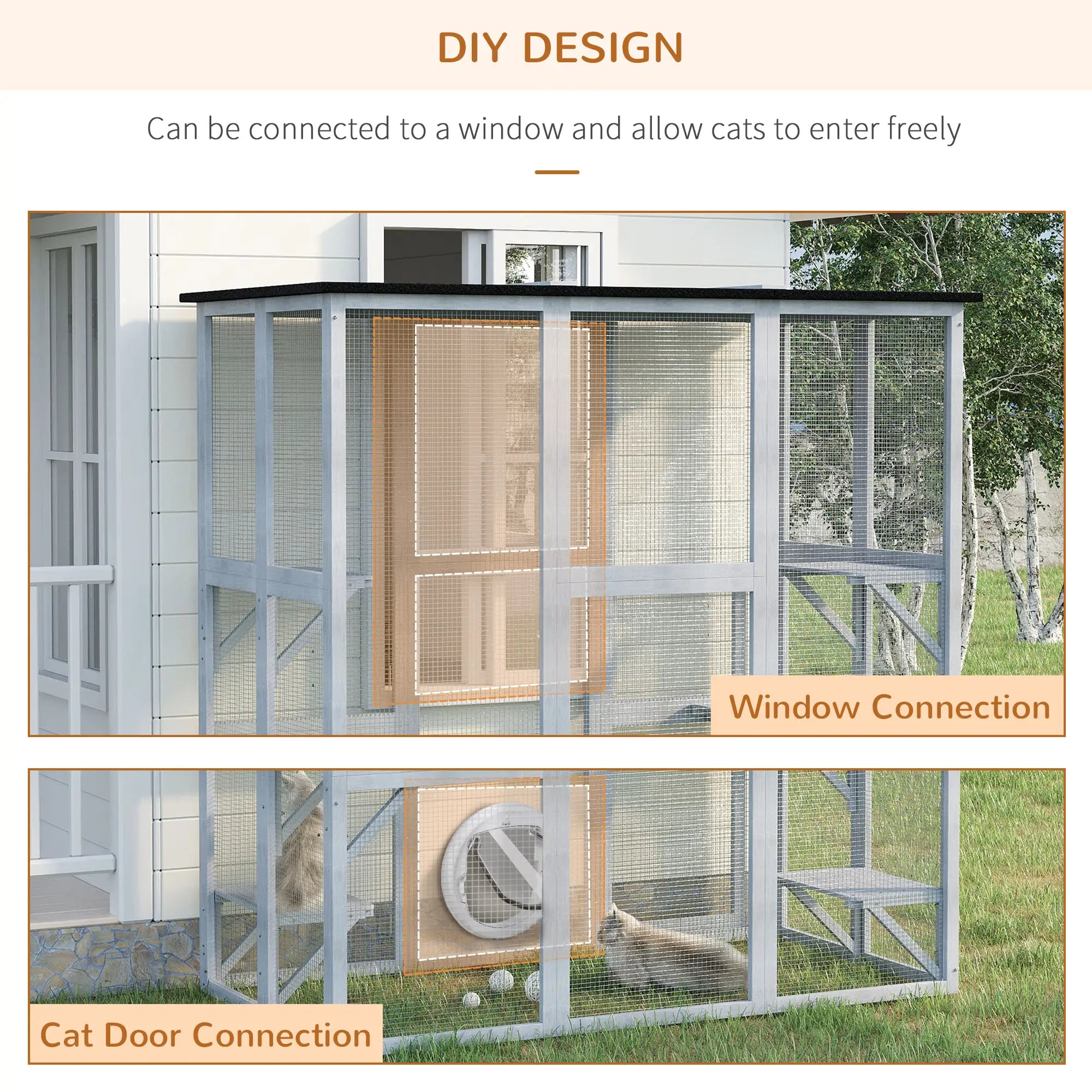 Large Outdoor Catio Enclosure, Weatherproof Cat House, Wooden Patio Cage, 6 Platforms, 71