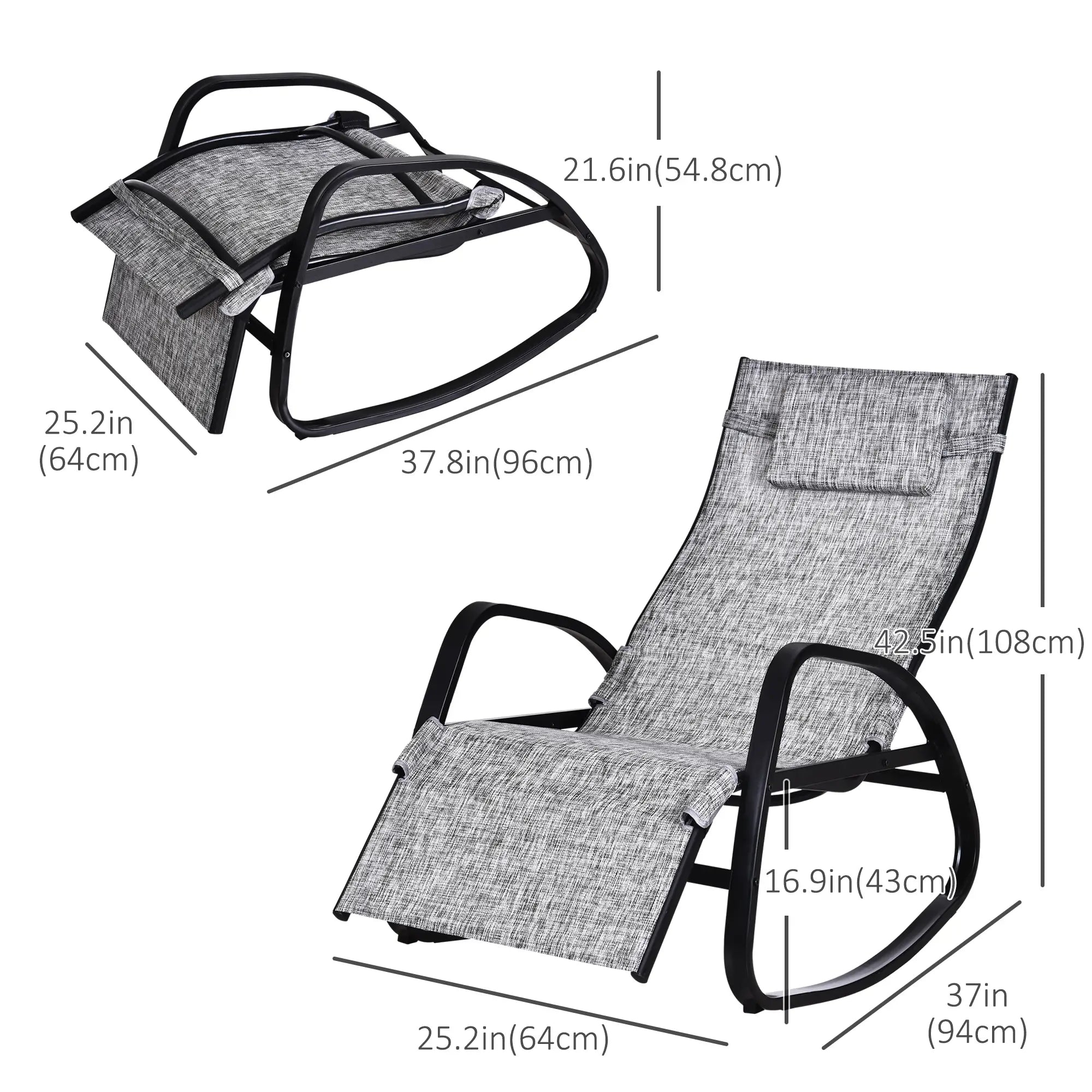 Adjustable Zero Gravity Rocking Lounge Chair, Outdoor Recliner w/ Pillow, Footrest Outdoor Rocking Chairs at Gallery Canada