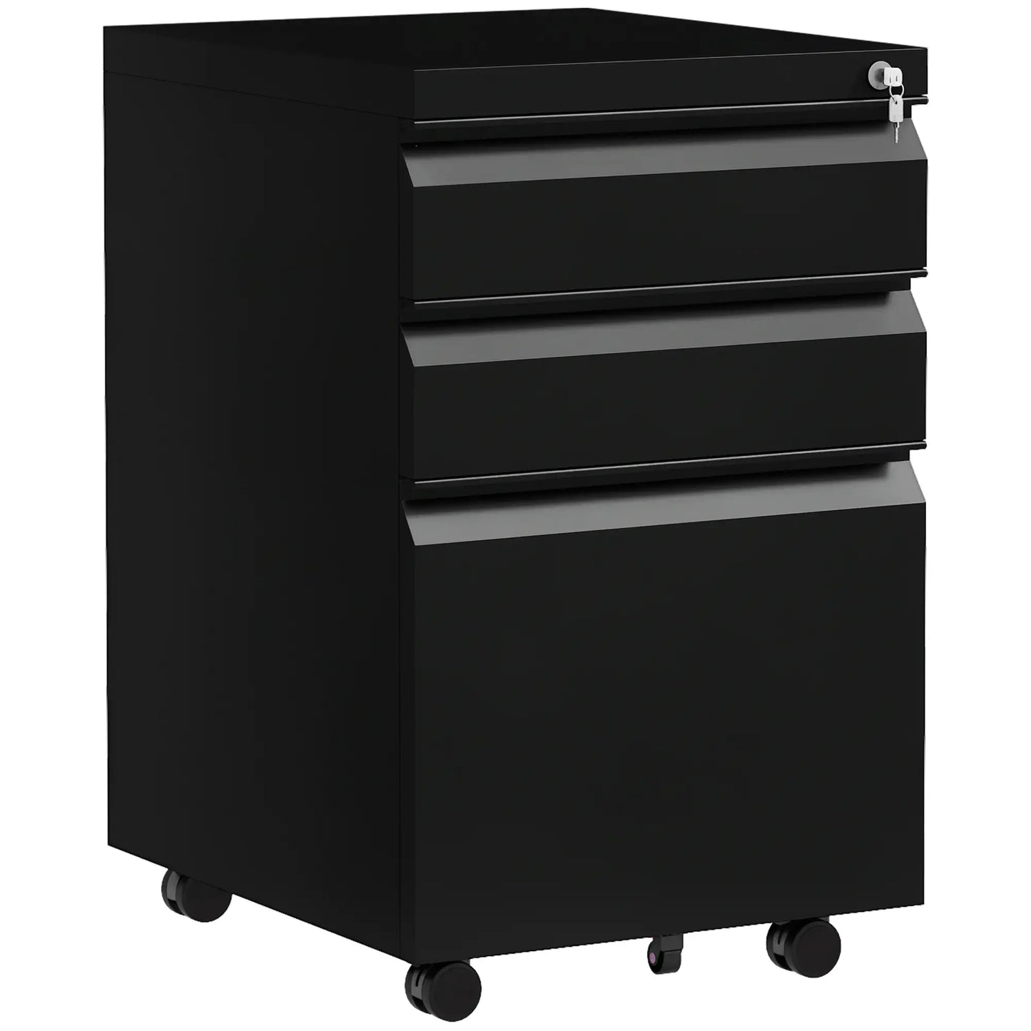 3 Drawer File Cabinet with Lock, Steel, 5 Wheels, Black Office Cabinets & Cupboards at Gallery Canada