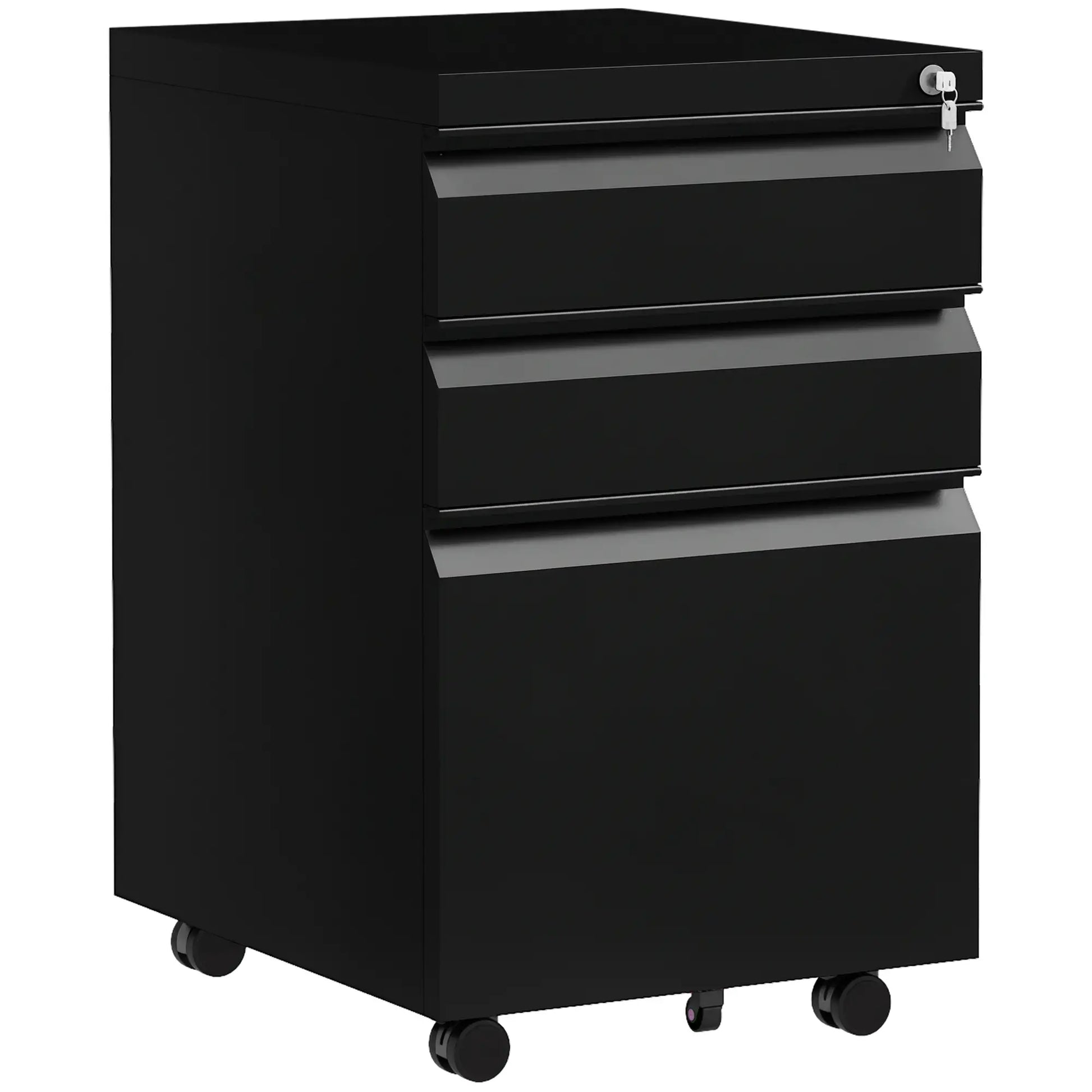3 Drawer File Cabinet with Lock, Steel, 5 Wheels, Black Office Cabinets & Cupboards at Gallery Canada