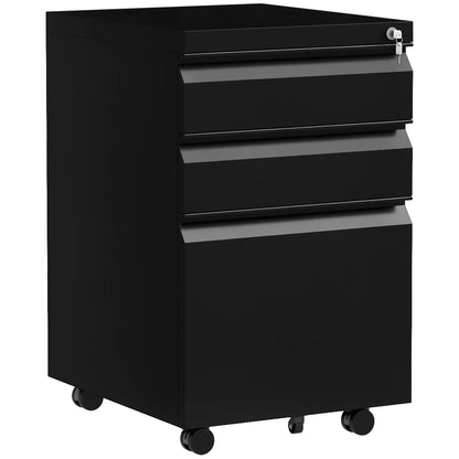 3 Drawer File Cabinet with Lock, Steel, 5 Wheels, Black Office Cabinets & Cupboards at Gallery Canada