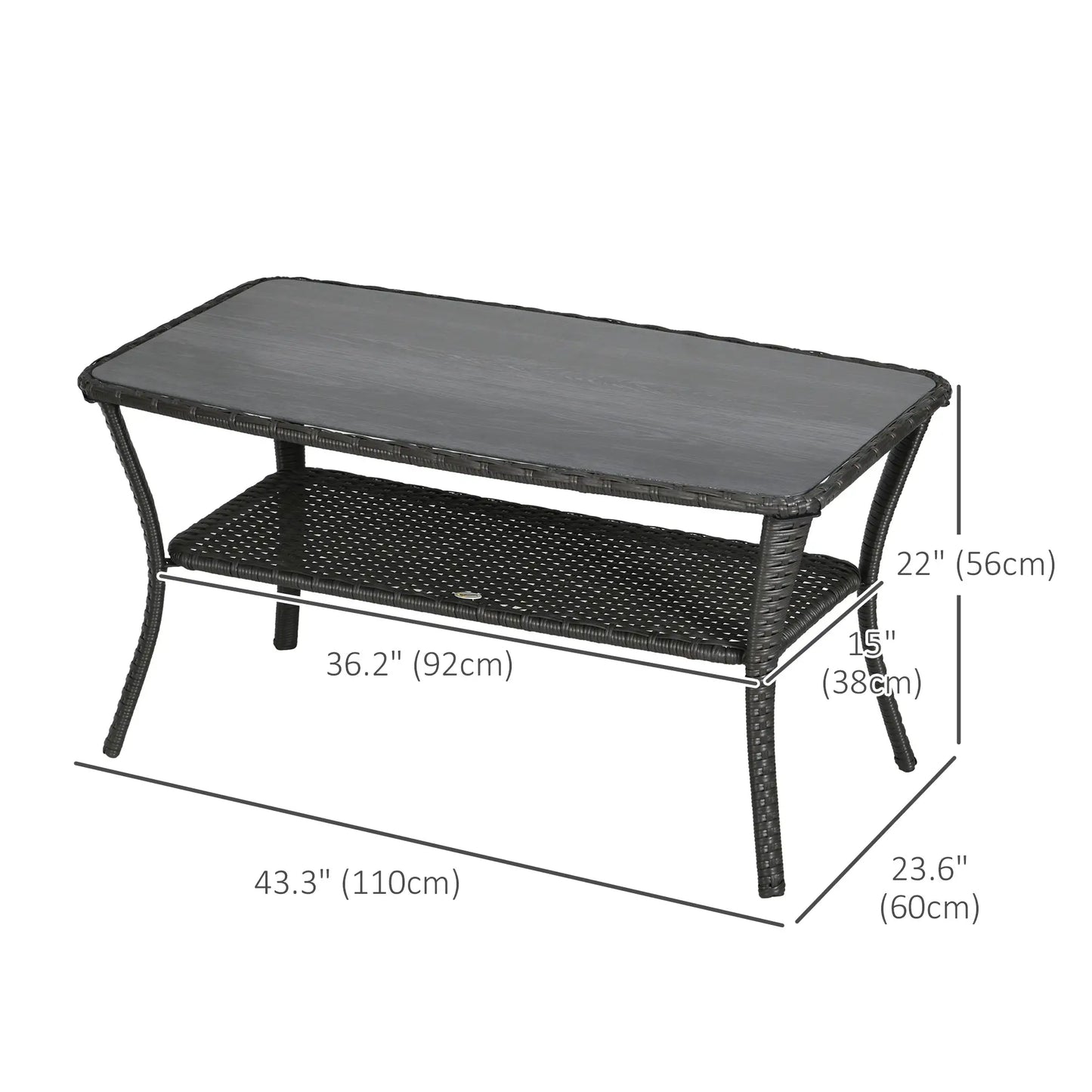 Outdoor PE Rattan Coffee Table with Storage, Glass Top, Black Patio Dinning Tables at Gallery Canada