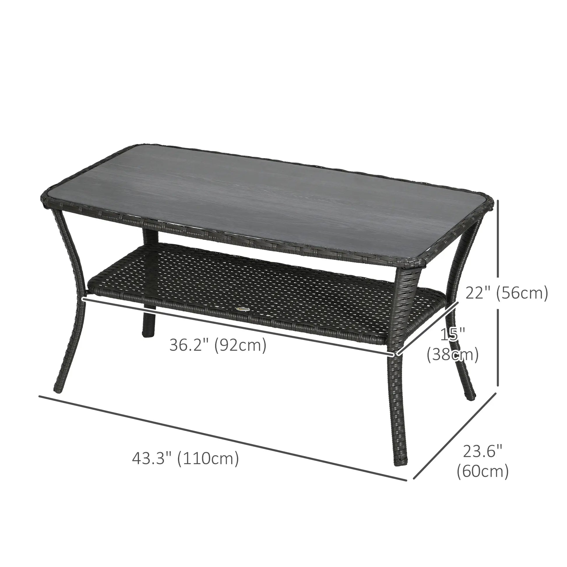 Outdoor PE Rattan Coffee Table with Storage, Glass Top, Black Patio Dinning Tables at Gallery Canada