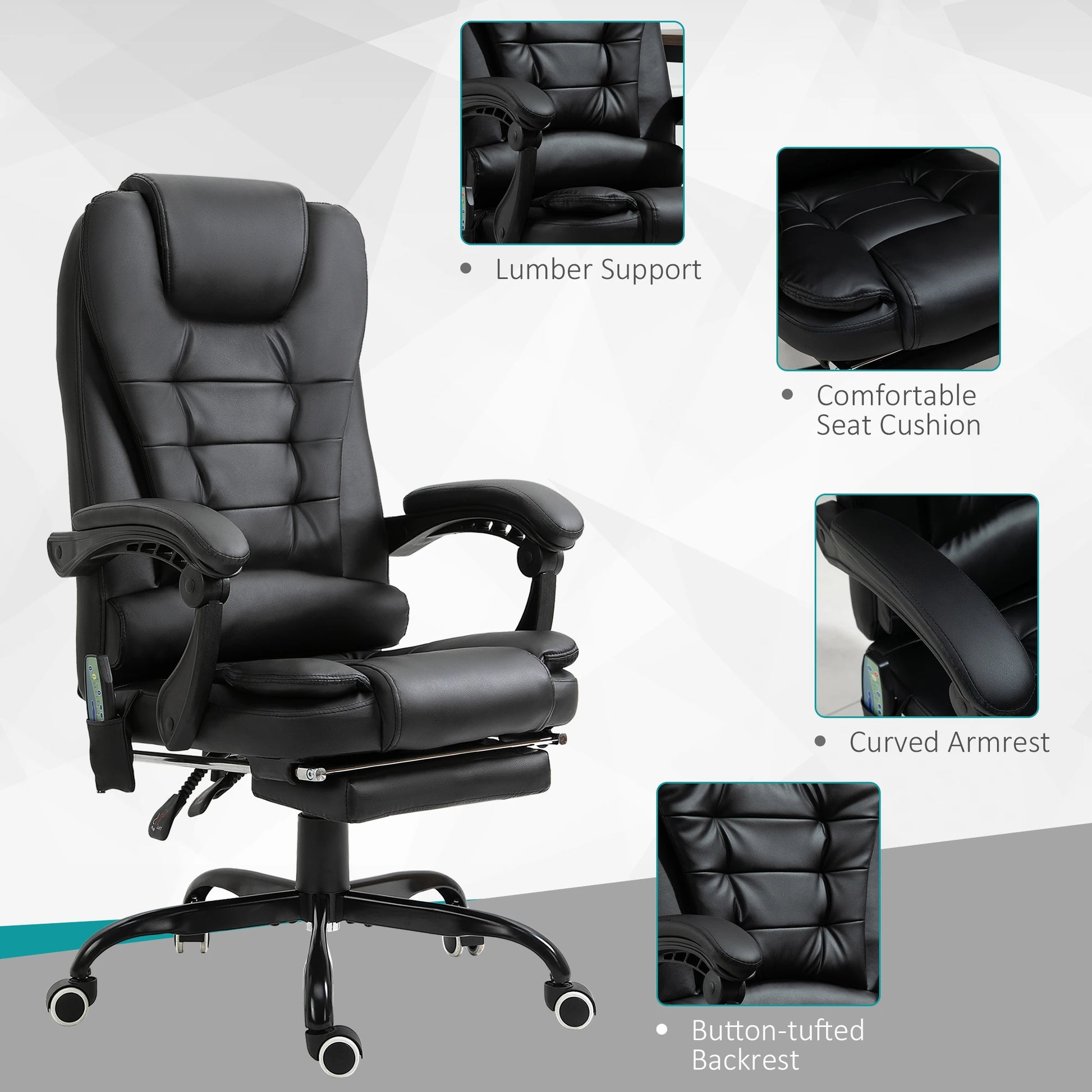 7-Point Vibrating Massage Chair, Reclining Office Chair, Footrest, Black Massage Chairs at Gallery Canada
