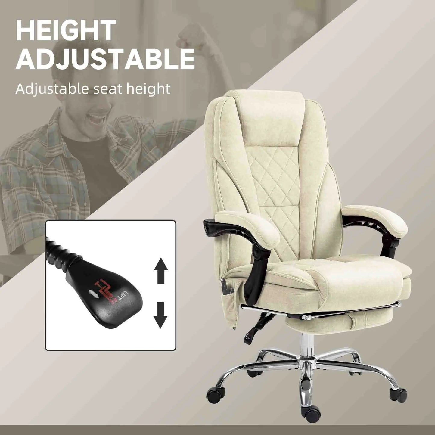 Massage Office Chair, Reclining Computer Chair, Adjustable Height, Footrest, Beige Massage Chairs at Gallery Canada