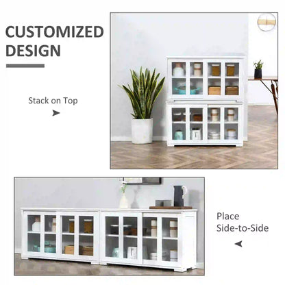 Modern Kitchen Sideboard, Stackable Storage Cabinet, Sliding Glass Door, White Bar Cabinets at Gallery Canada