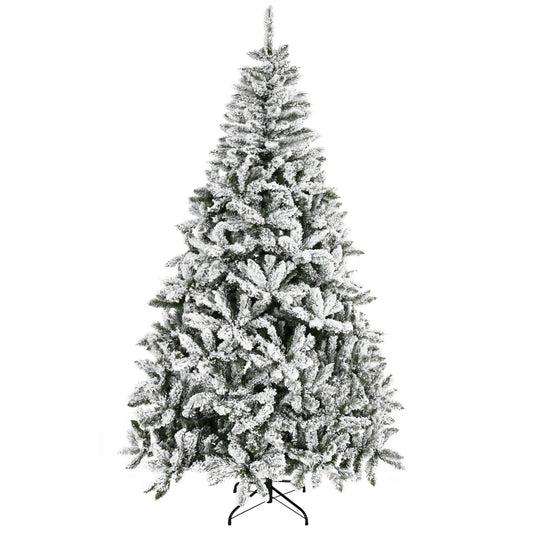 7.5ft Flocked Artificial Christmas Tree, 1300 Tips, Steel Base, Green Flocked Christmas Trees Green at Gallery Canada