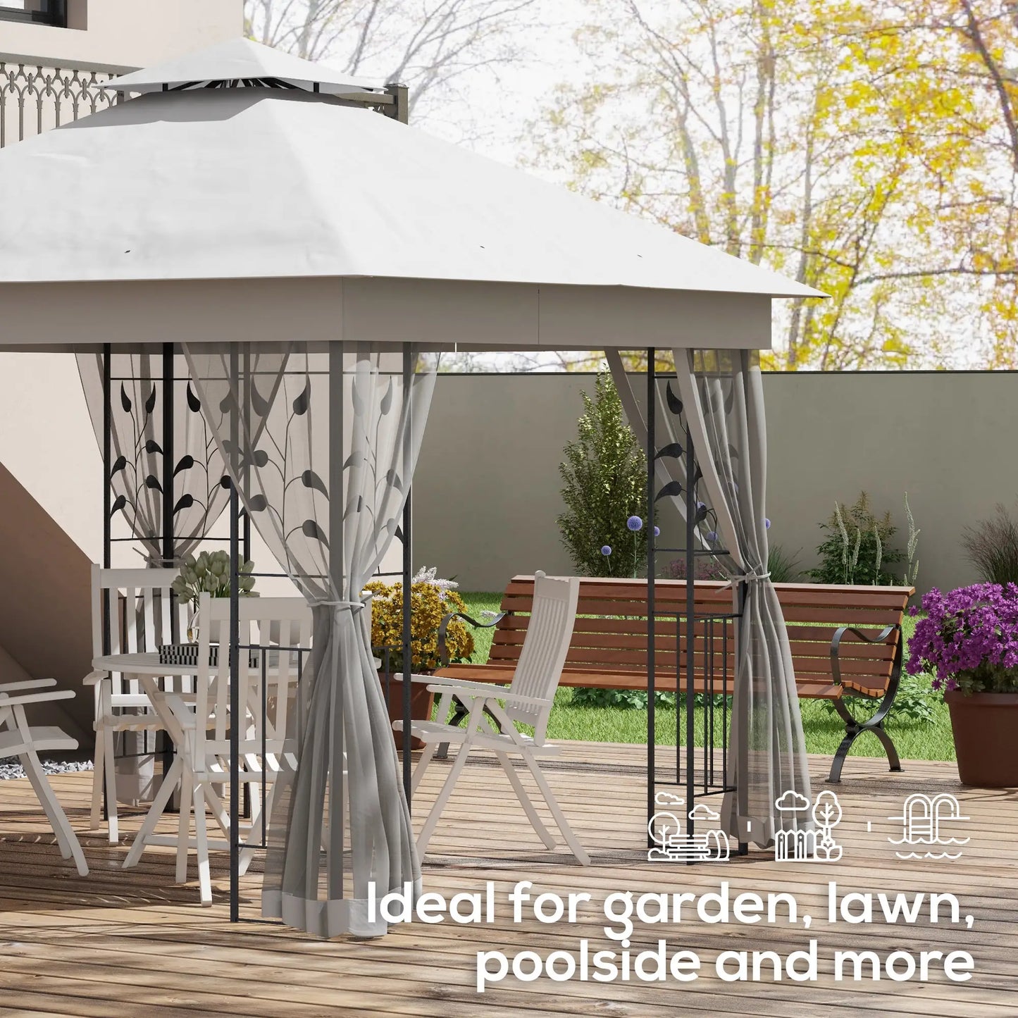 10'x10' Steel Patio Gazebo, Soft-Top, 2-Tier Polyester Roof, Light Grey Gazebos at Gallery Canada