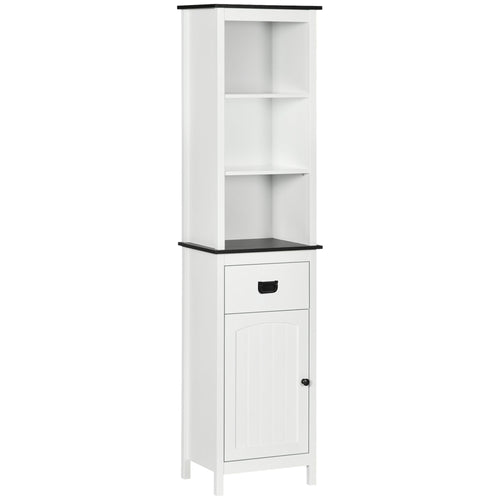Tall Bathroom Storage Cabinet, Floor Standing Linen Cabinet with Drawer and Adjustable Shelf for Living Room, White
