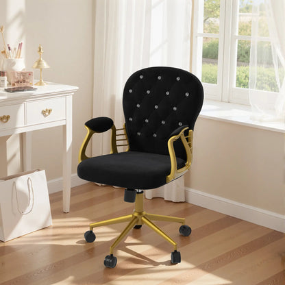 Velvet Office Desk Chair, Button Tufted, Swivel Wheels, Adjustable Height, Black Task Chairs at Gallery Canada