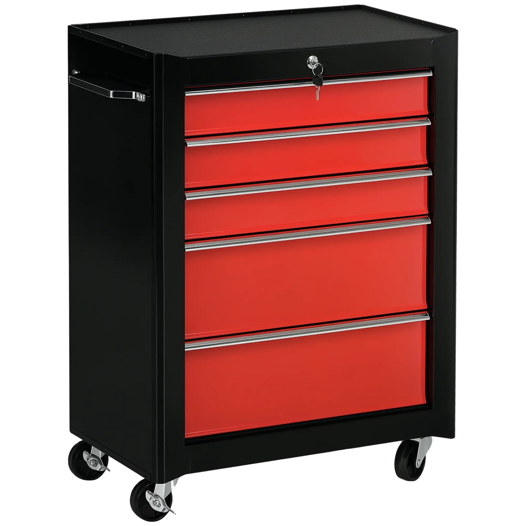 5-Drawer Rolling Tool Chest, Lockable Tool Cabinet, 4 Wheels, Black, Red Tool Organizers at Gallery Canada