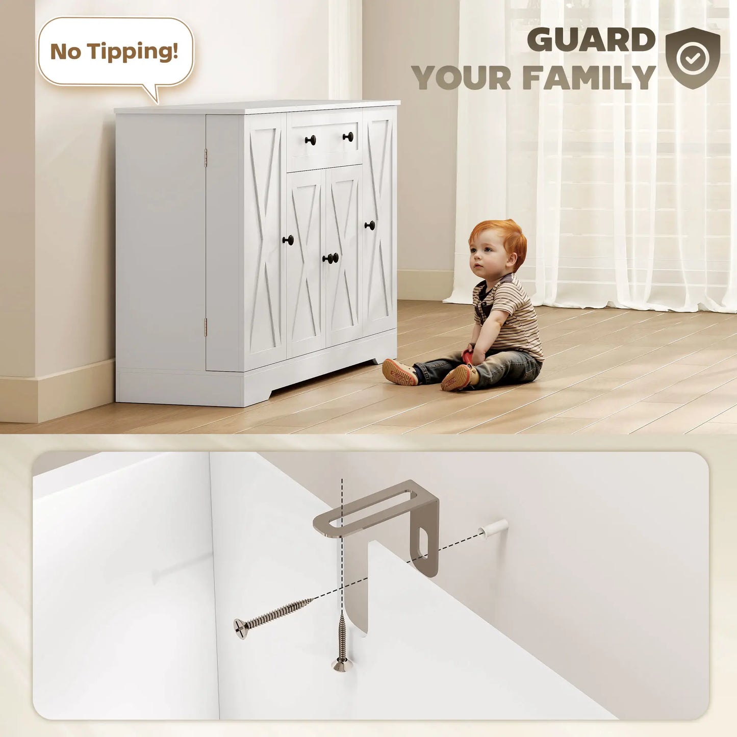 Farmhouse Sideboard Buffet Cabinet, Adjustable Shelves, Barn Doors, White Bar Cabinets at Gallery Canada