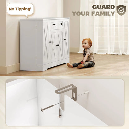 Farmhouse Sideboard Buffet Cabinet, Adjustable Shelves, Barn Doors, White Bar Cabinets at Gallery Canada