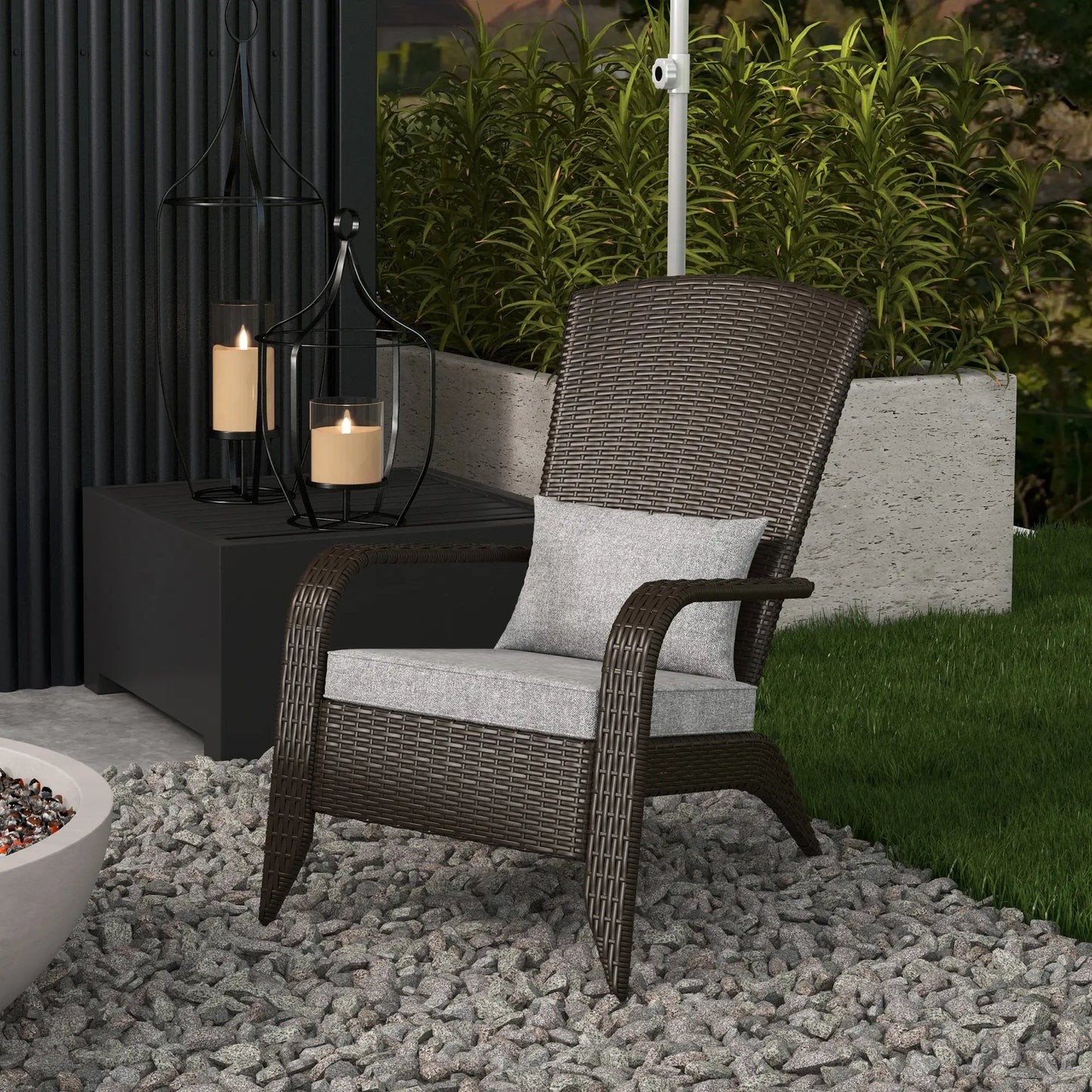 Outdoor Wicker Adirondack Chair, Rattan Muskoka Chair with Cushions, Grey Patio Chairs at Gallery Canada