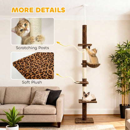 8.5ft Cat Tree 5-Tier Kitty Activity Center With Scratching Post, Leopard Print