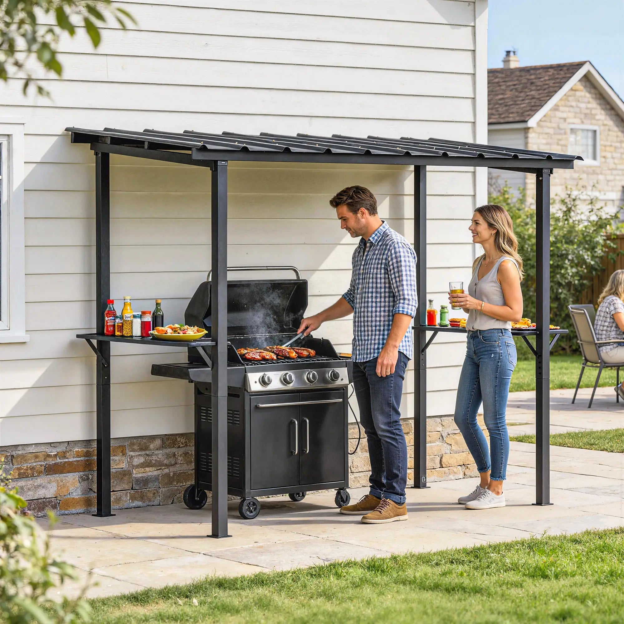 9' x 6' Hardtop Grill Gazebo, With 2 Side Shelves, Black BBQ Grill Gazebos at Gallery Canada