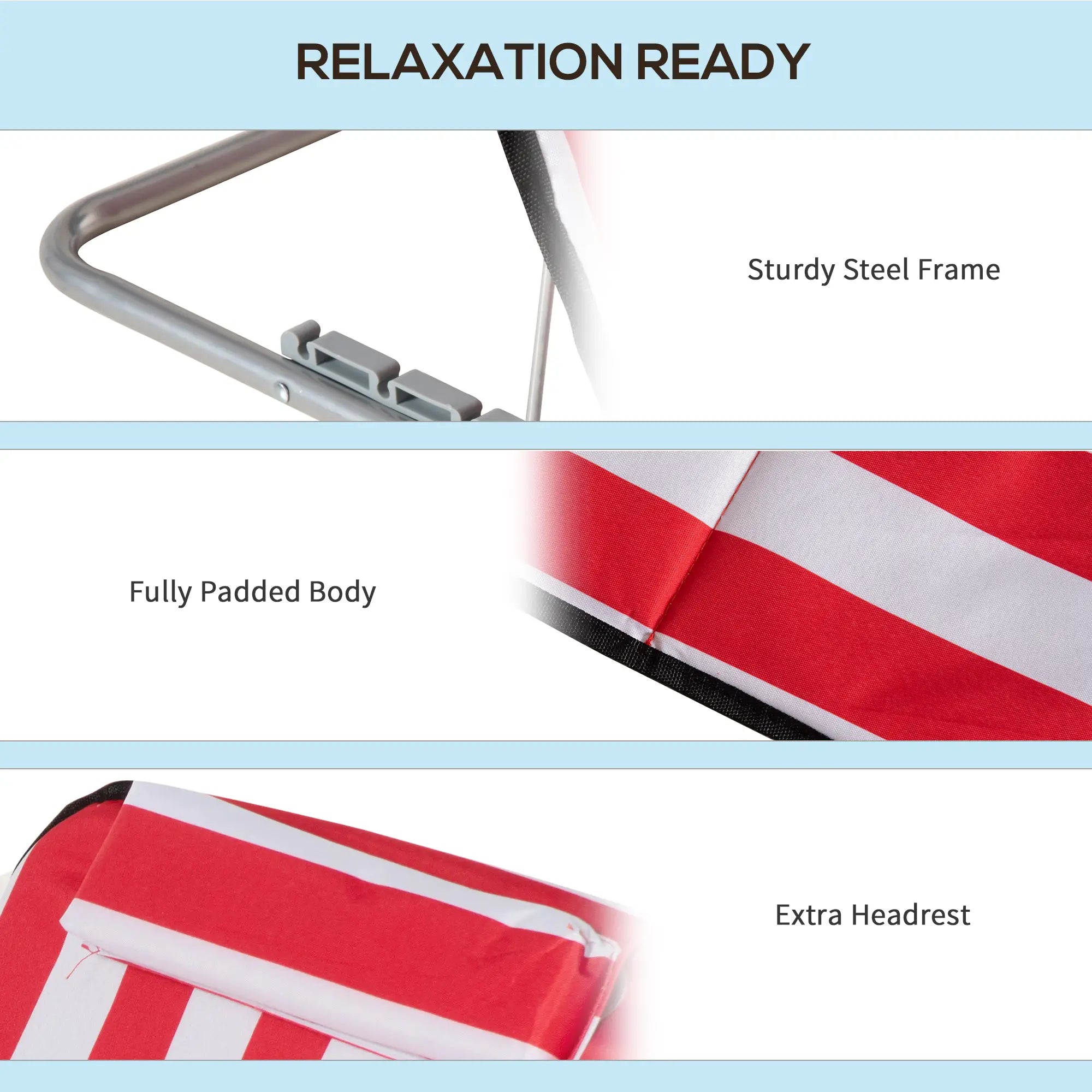 Beach Lounge Chair Set, Folding Mat w/ Adjustable Back, Steel Frame, Head Pillow, Carry Bag, Red and White Beach Accessories at Gallery Canada