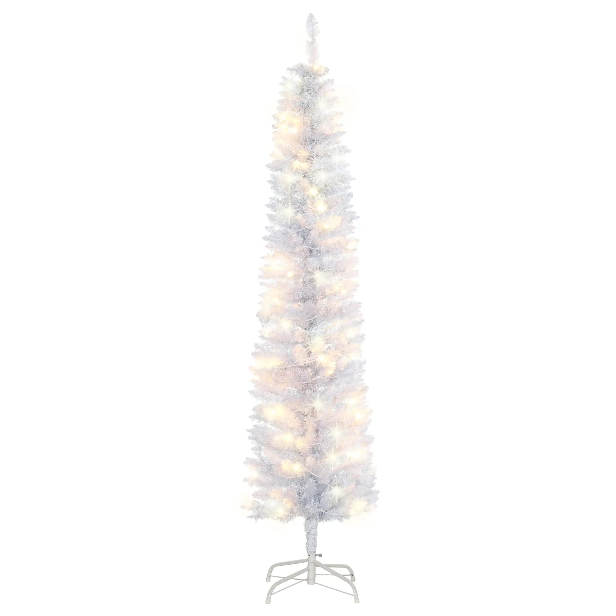 6ft Prelit Pencil Artificial Christmas Tree, 395 Branches, 100 LED Lights, White Pre Lit Christmas Trees White at Gallery Canada