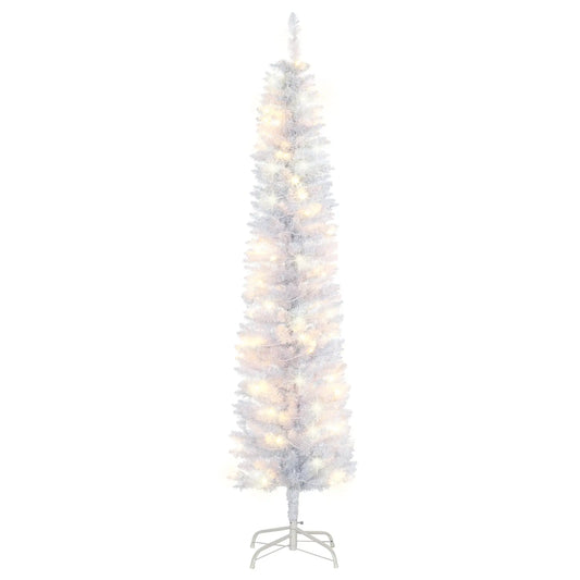 6ft Prelit Pencil Artificial Christmas Tree, 395 Branches, 100 LED Lights, White