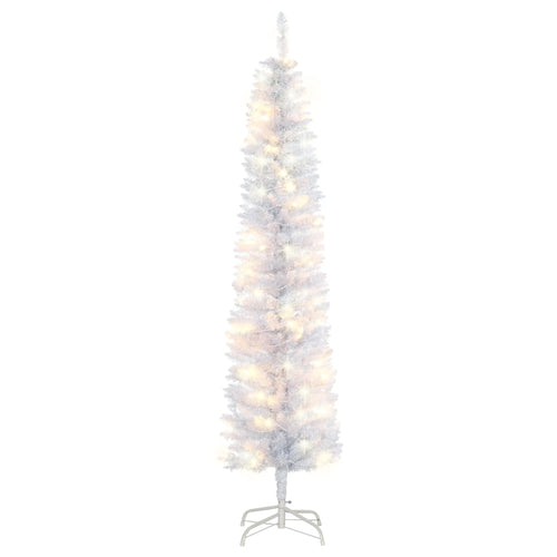 6ft Prelit Pencil Artificial Christmas Tree, 395 Branches, 100 LED Lights, White