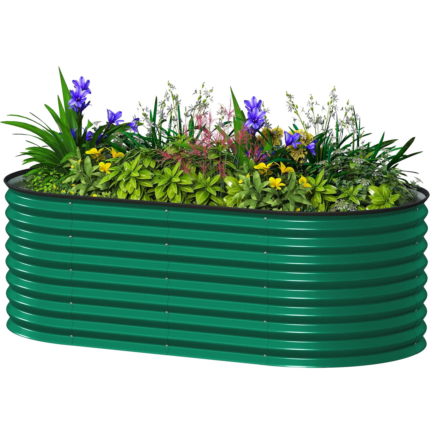 Galvanized Raised Garden Bed, 5 x 2.5 x 2 ft, Oval Planter Box, Dark Green