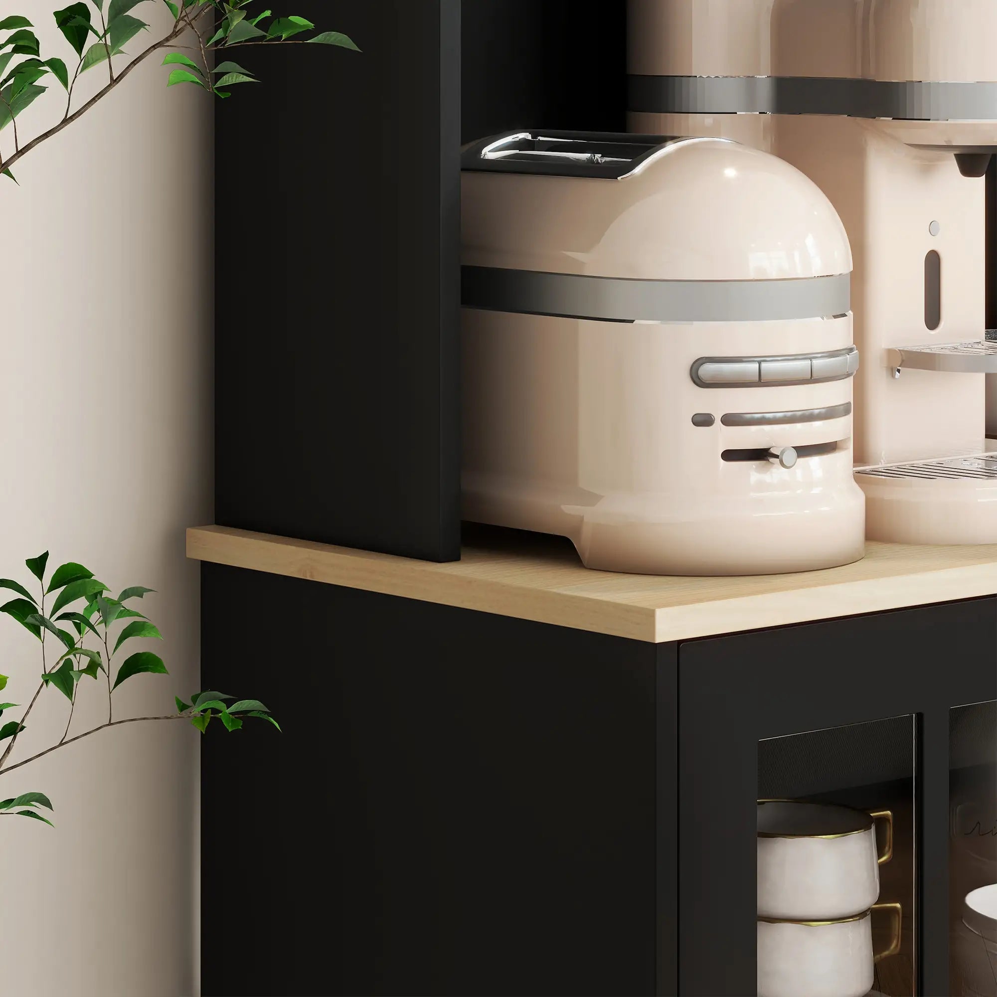 Kitchen Buffet with Hutch, 3 Cabinets, 2 Shelves, Black Kitchen Pantry Cabinets at Gallery Canada
