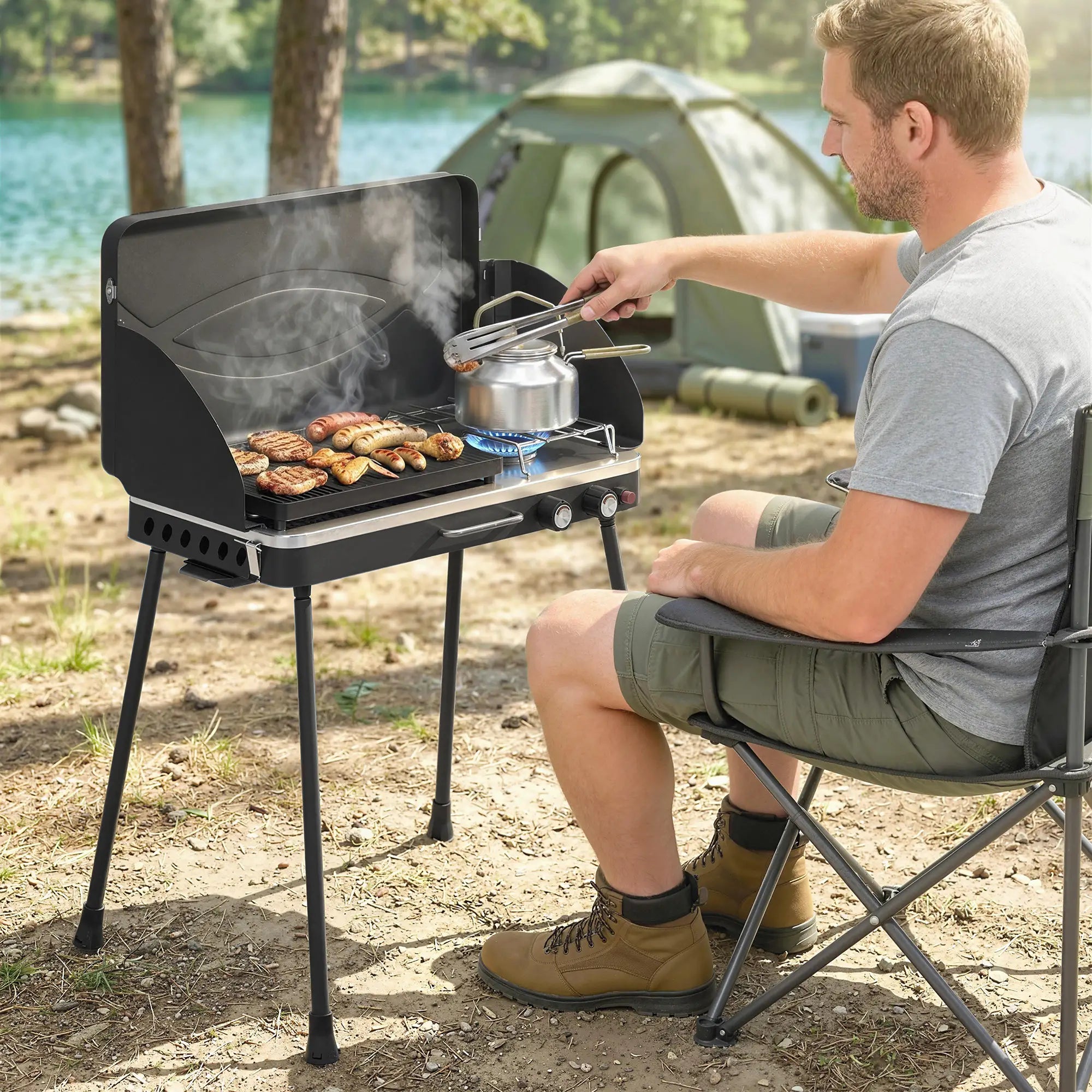 Camping Stove Gas Griddle Combo, 20,000 BTU, Portable, Black Propane Gas Grills at Gallery Canada