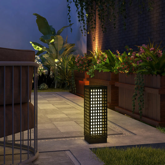 Wicker Solar Outdoor Lamp, Auto On/Off LED, IP44, Black Solar Post Lamps Black at Gallery Canada