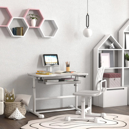 Adjustable Kids Desk and Chair Set, Tilt Desktop, Large Board, Drawer, Grey Kids Desk Sets at Gallery Canada