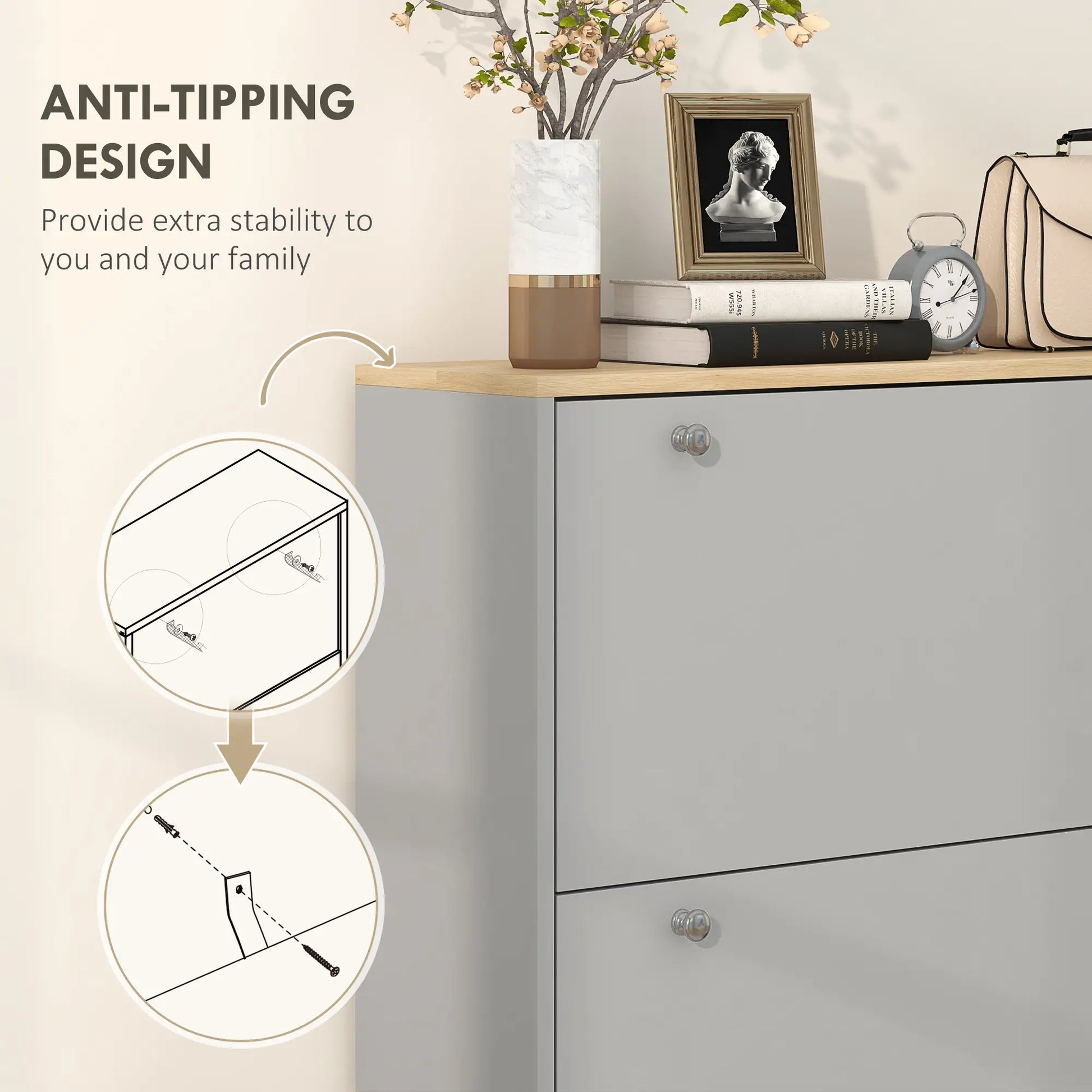 Shoe Storage, 3 Flip Drawers, Adjustable Shelves, 24 Pairs, Grey Shoe Storage Cabinets & Racks at Gallery Canada