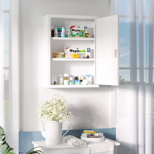 Lockable Medicine Cabinet, 3 Tier Steel Wall Box, 2 Keys, Shelves, White