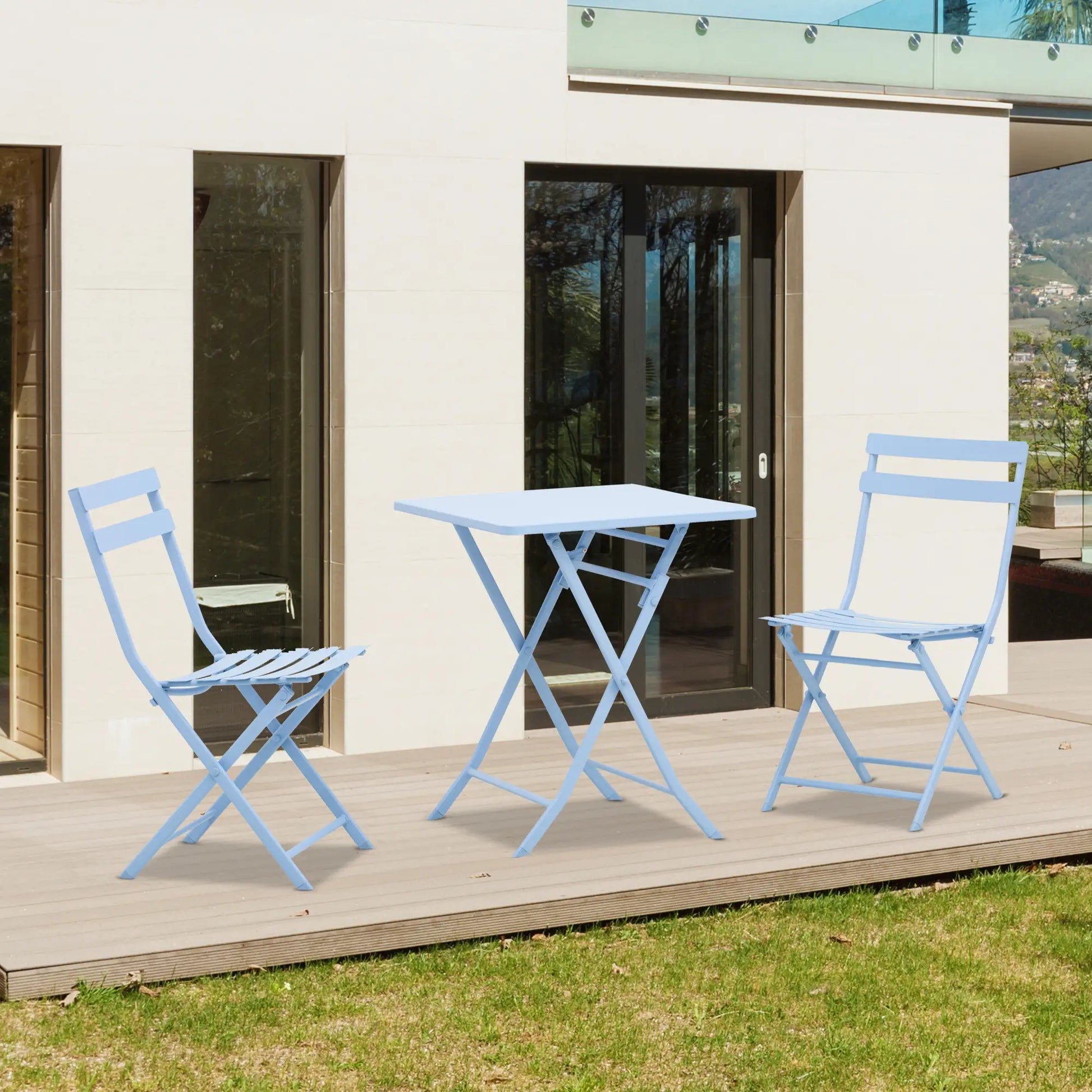 3-Piece Garden Bistro Set, Foldable Chair & Square Table, Blue Bistro Sets at Gallery Canada