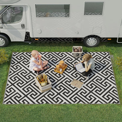 Reversible Outdoor RV Rug, Patio Floor Mat, 6' x 9', Black & White Outdoor Reversible Rugs at Gallery Canada