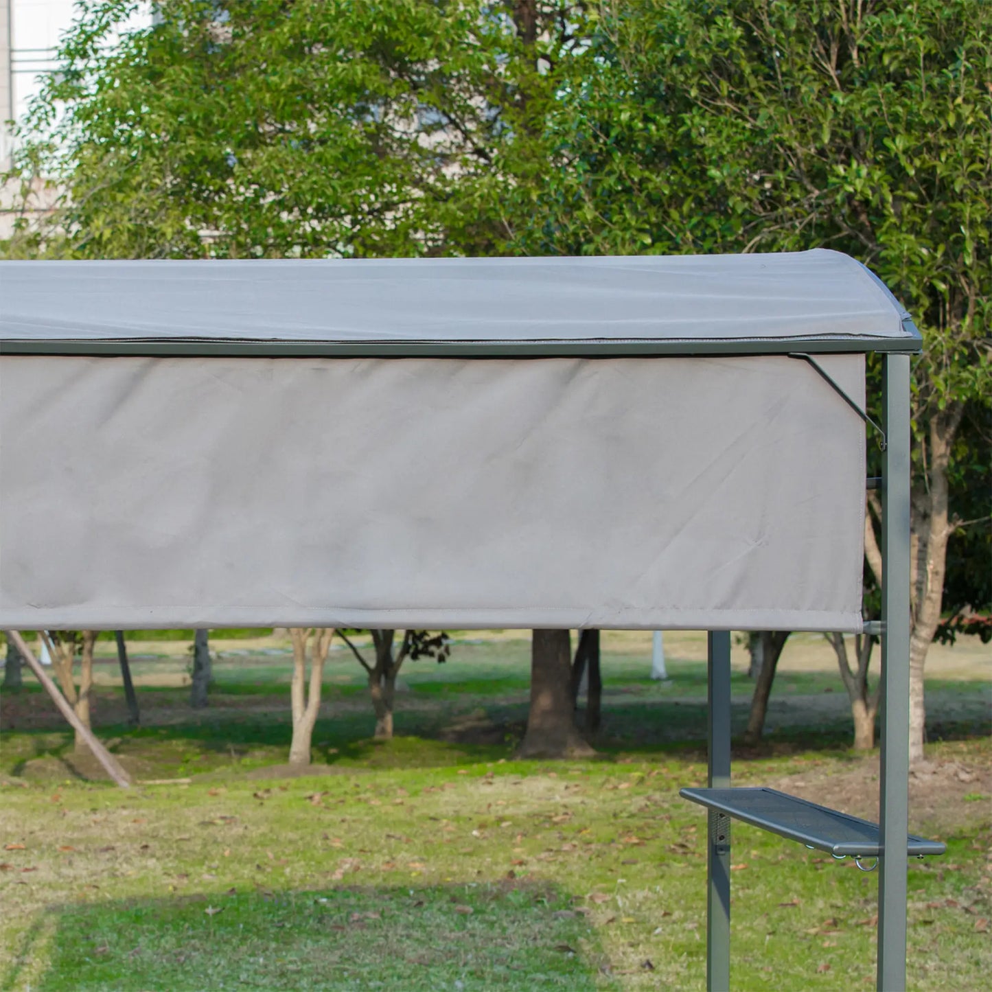 7x4.5ft Outdoor BBQ Gazebo, Metal Frame, With Side Awning, Shelves, Hooks, Grey BBQ Grill Gazebos at Gallery Canada