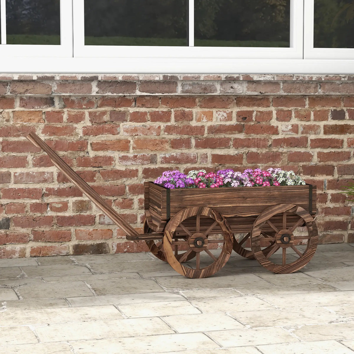 Wooden Wagon Planter Box, Raised Garden Bed, Carbonized Elevated Garden Beds at Gallery Canada