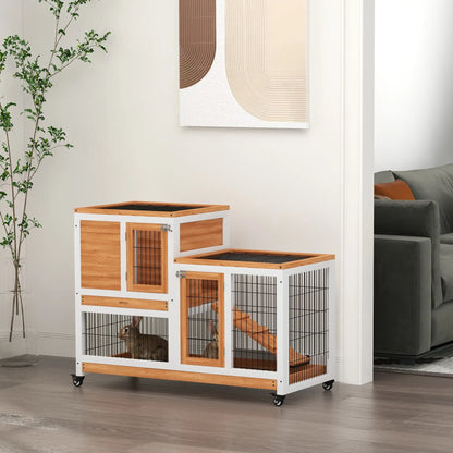 Wooden Rabbit Hutch, Indoor Bunny Cage with Wheels, Pull Out Trays, Yellow Rabbit Hutch at Gallery Canada
