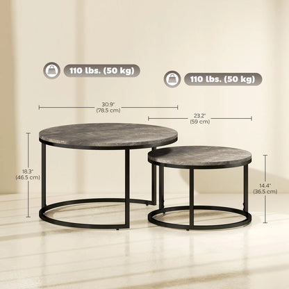 Modern Coffee Table Set of 2, Nesting Side Tables, Metal Base, Faux Marbled Grey, Grey Coffee Tables at Gallery Canada