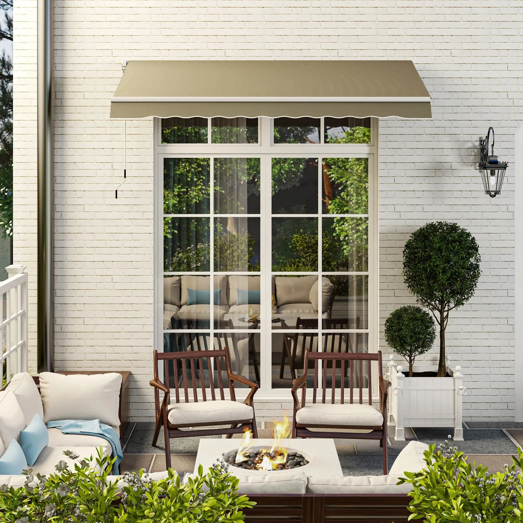8'x7' Manual Retractable Patio Awning, Sun Shade Canopy, Khaki Deck Awnings at Gallery Canada